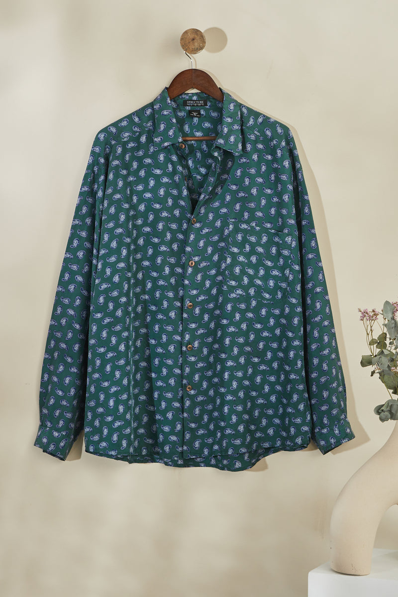 Green paisley patterned silk blouse