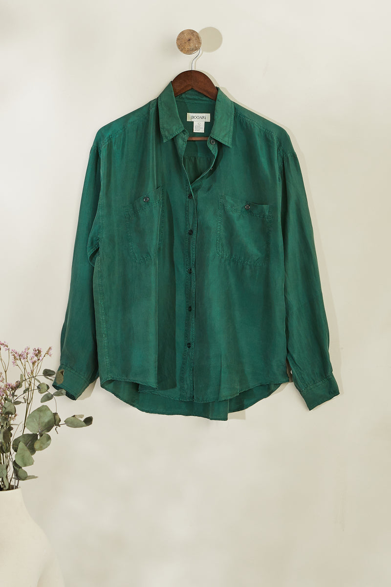 Classic fir green silk blouse