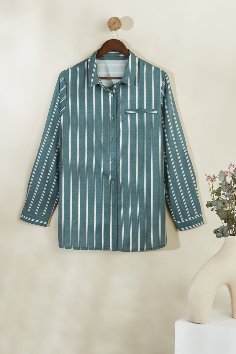 Green White Striped Blouse