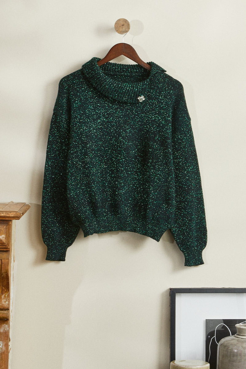 Green lurex knit sweater