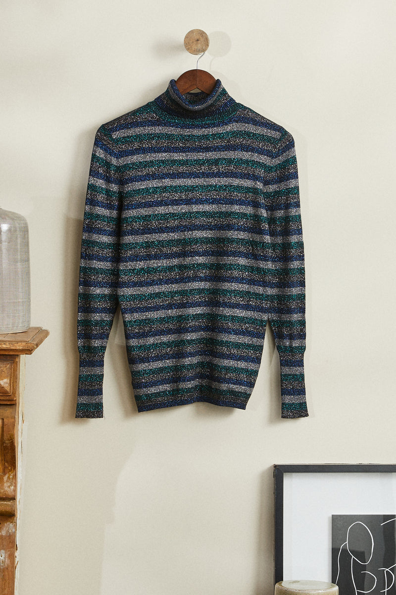 Pull fin à rayures en maille lurex