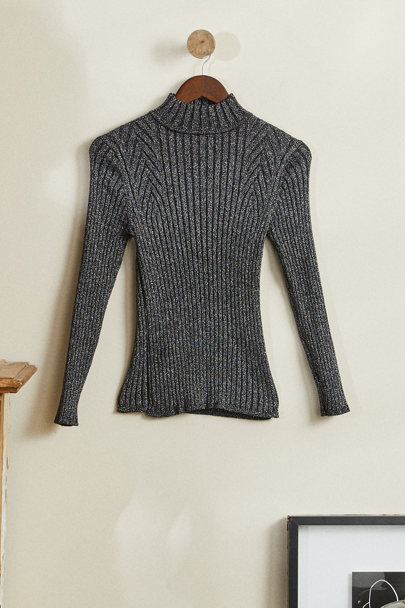 Pull maille lurex gris argenté
