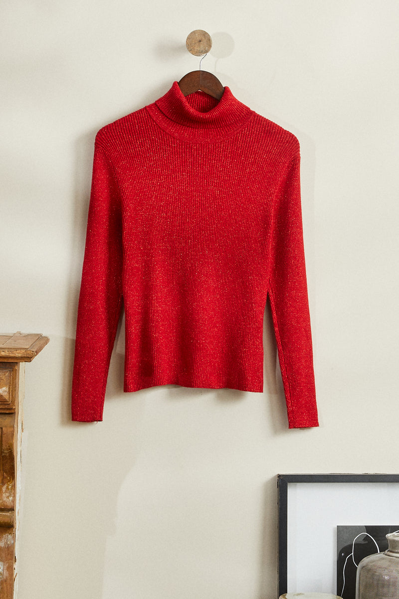 Pull fin en maille pailletée rouge