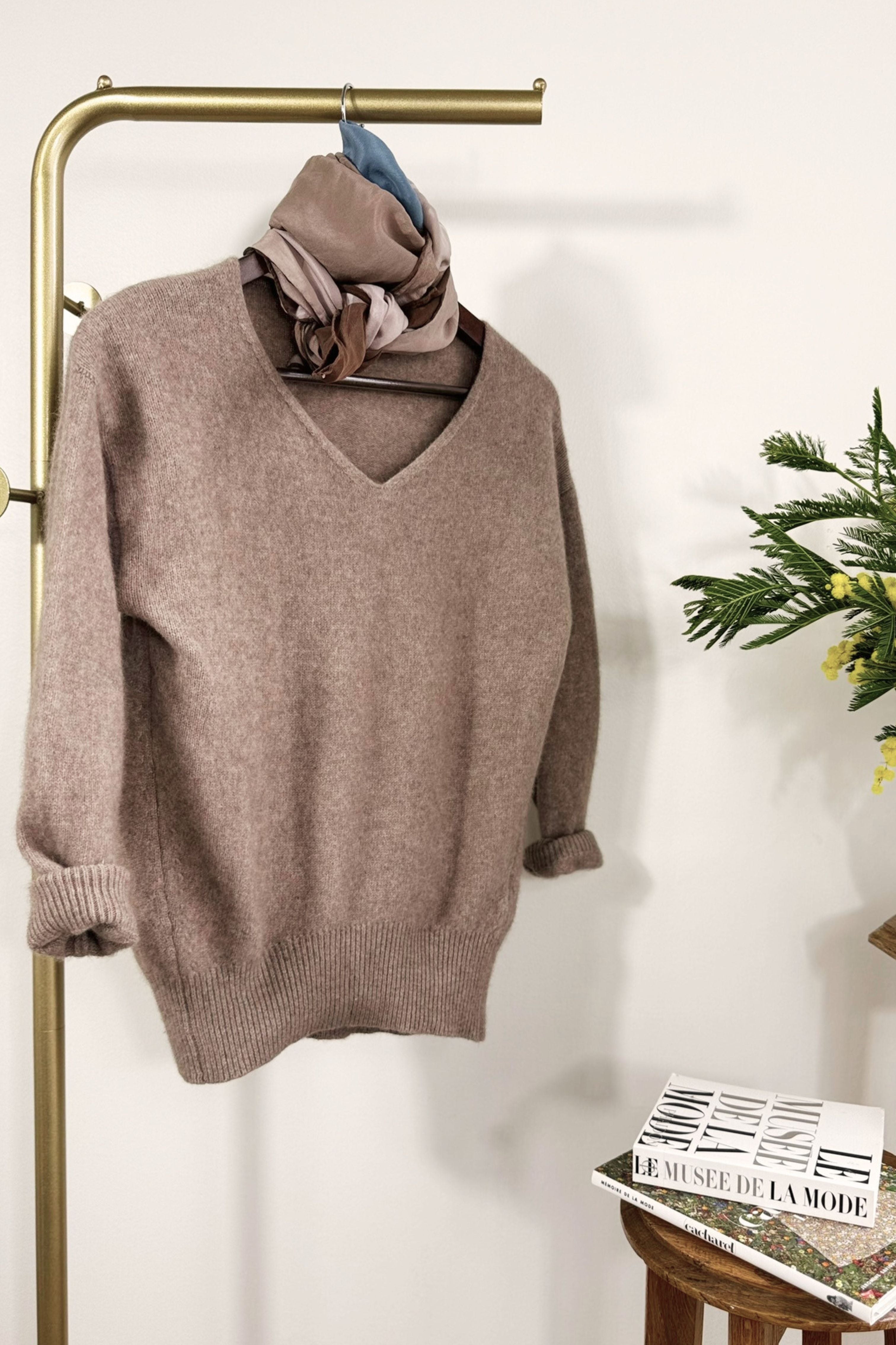 Pull en laine merinos taupe