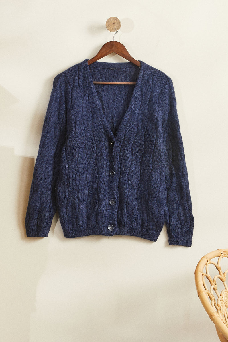 Gilet maille tressée en mohair marine