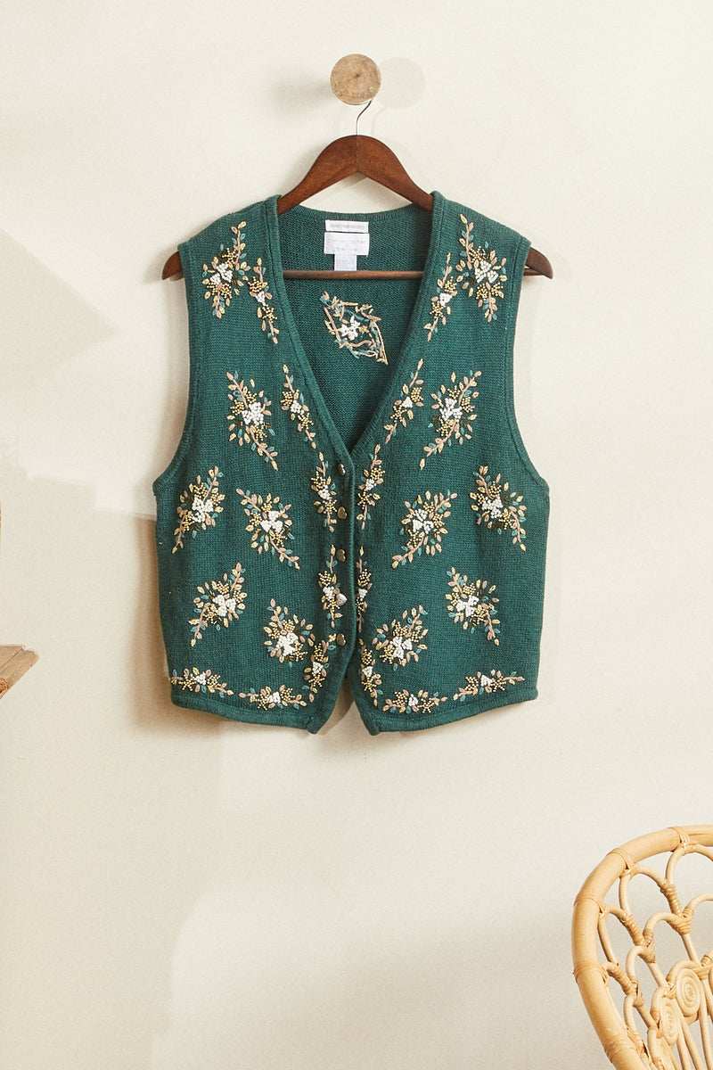 Gilet sans manche brodé vert