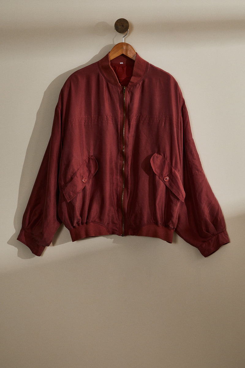 Veste bomber en soie rose