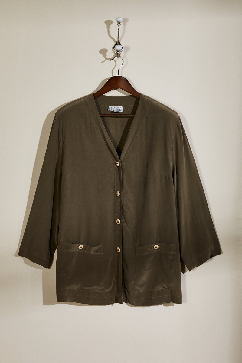 Long khaki silk jacket