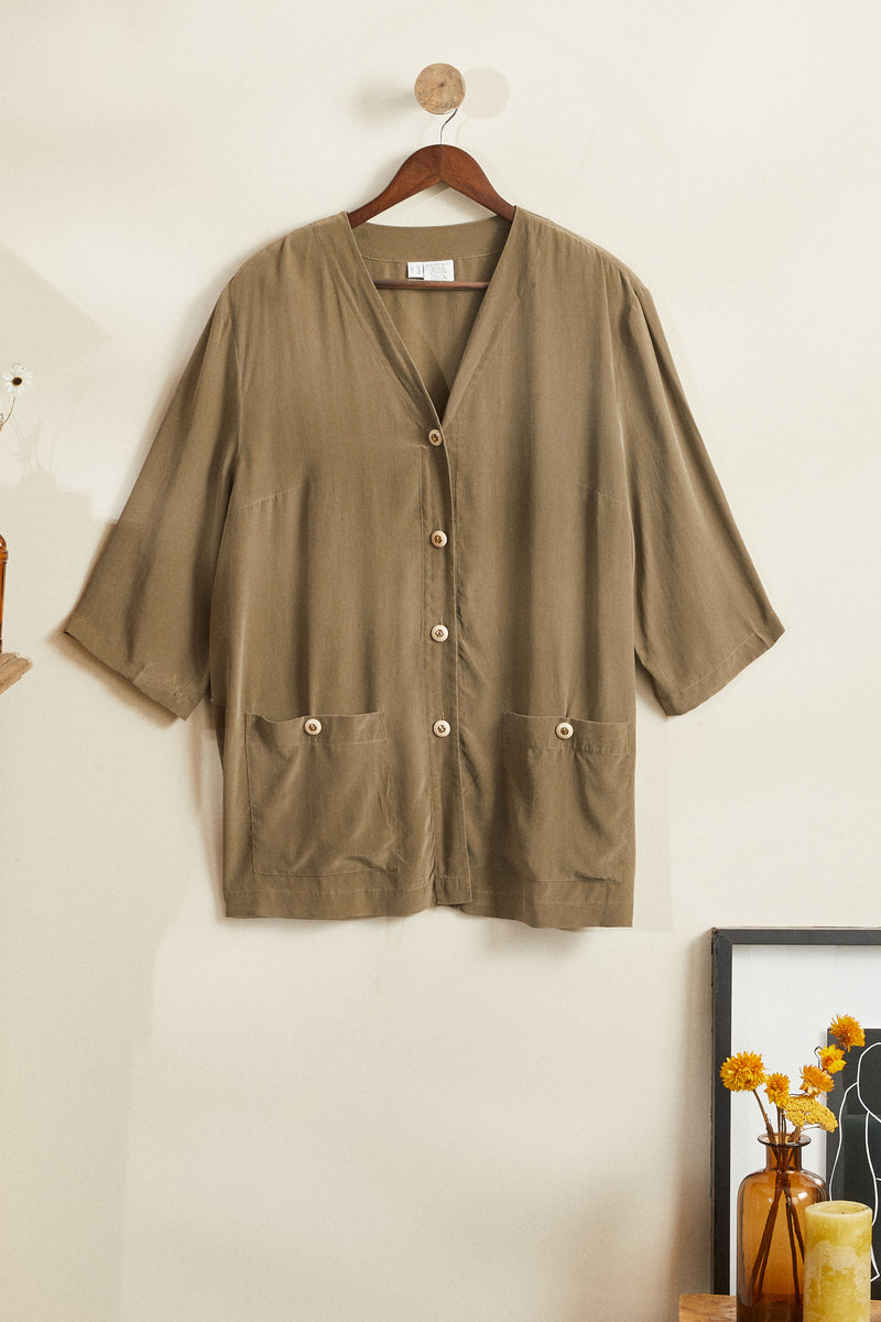 Long khaki silk jacket