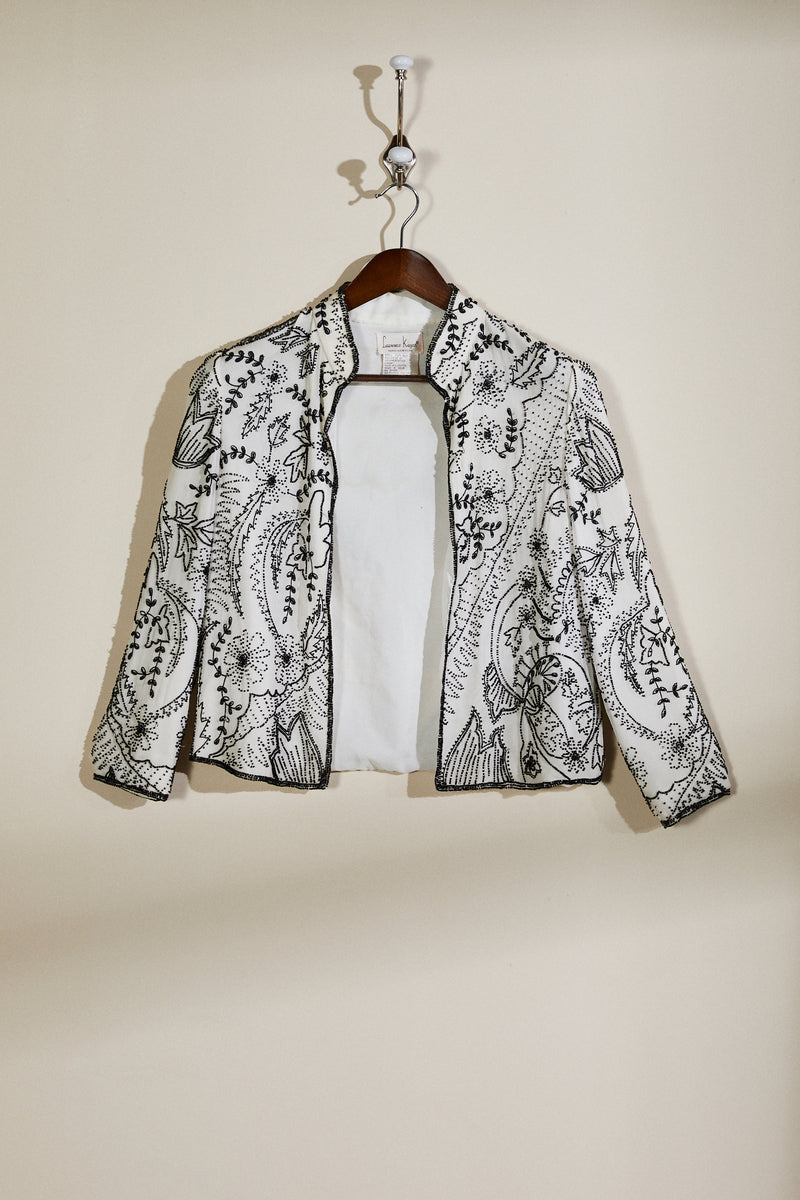 Ecru embroidered silk jacket