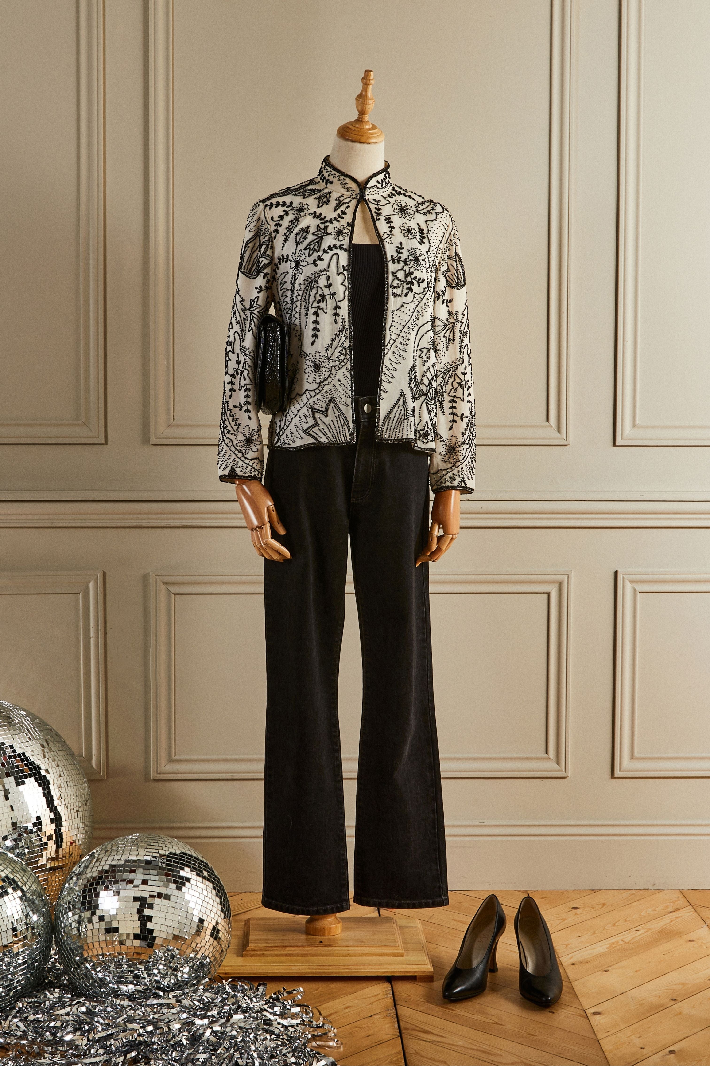 Ecru embroidered silk jacket