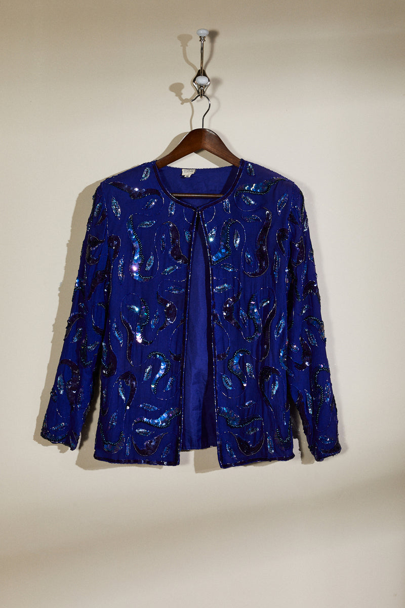 Veste en soie brodée bleue