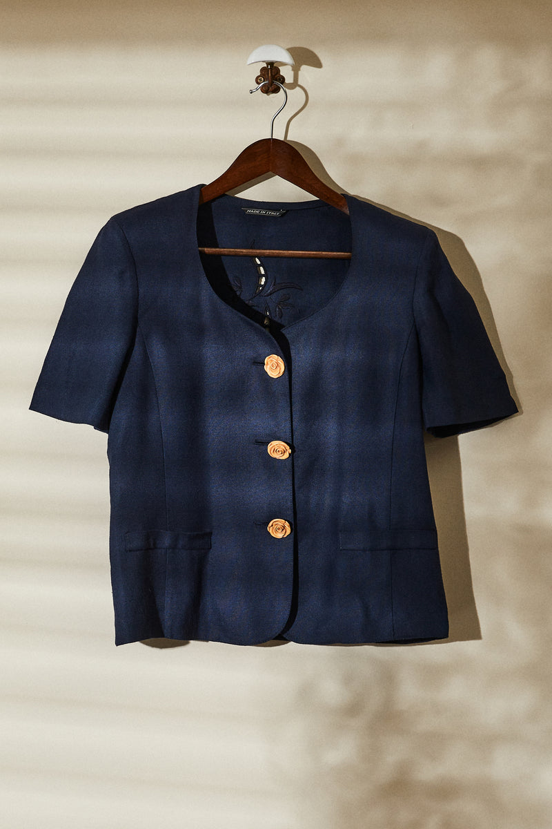 Short navy linen jacket