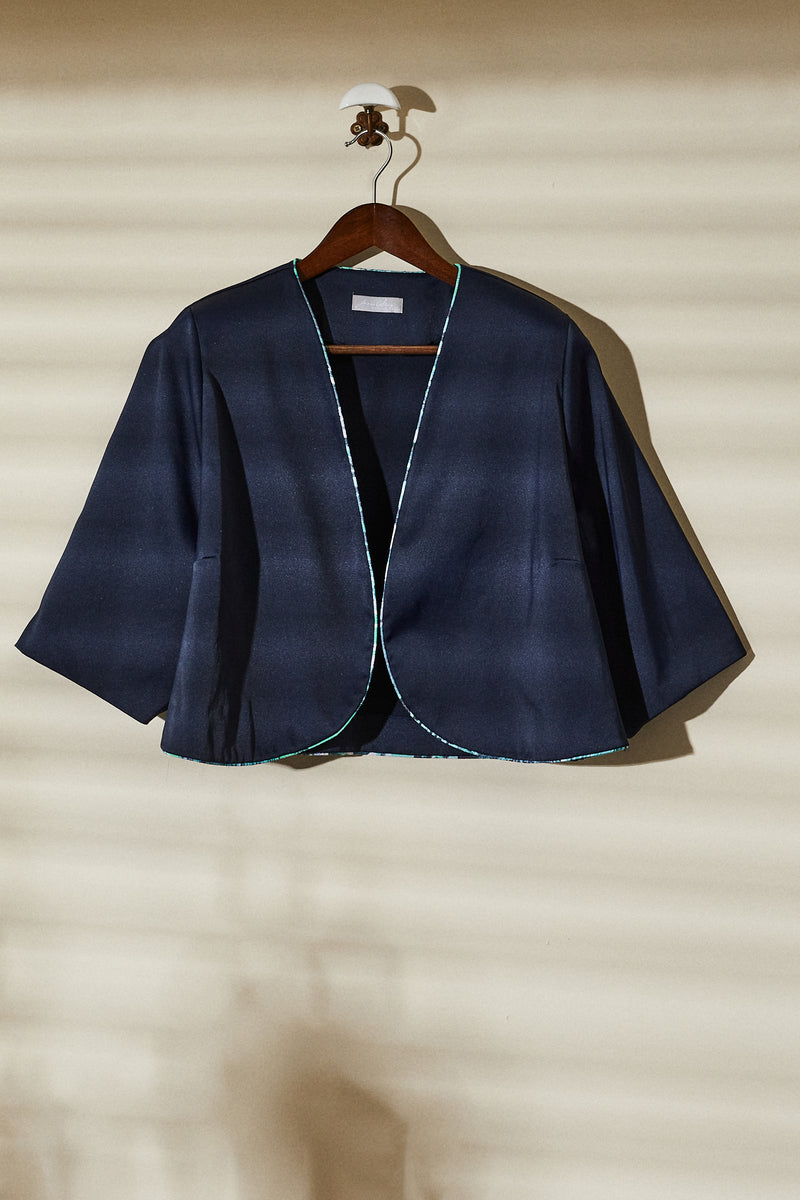 Short navy satin jacket