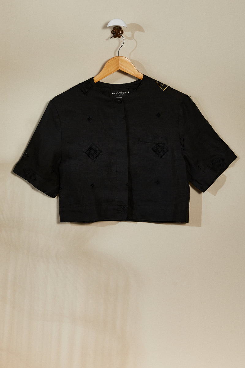 Short black linen jacket