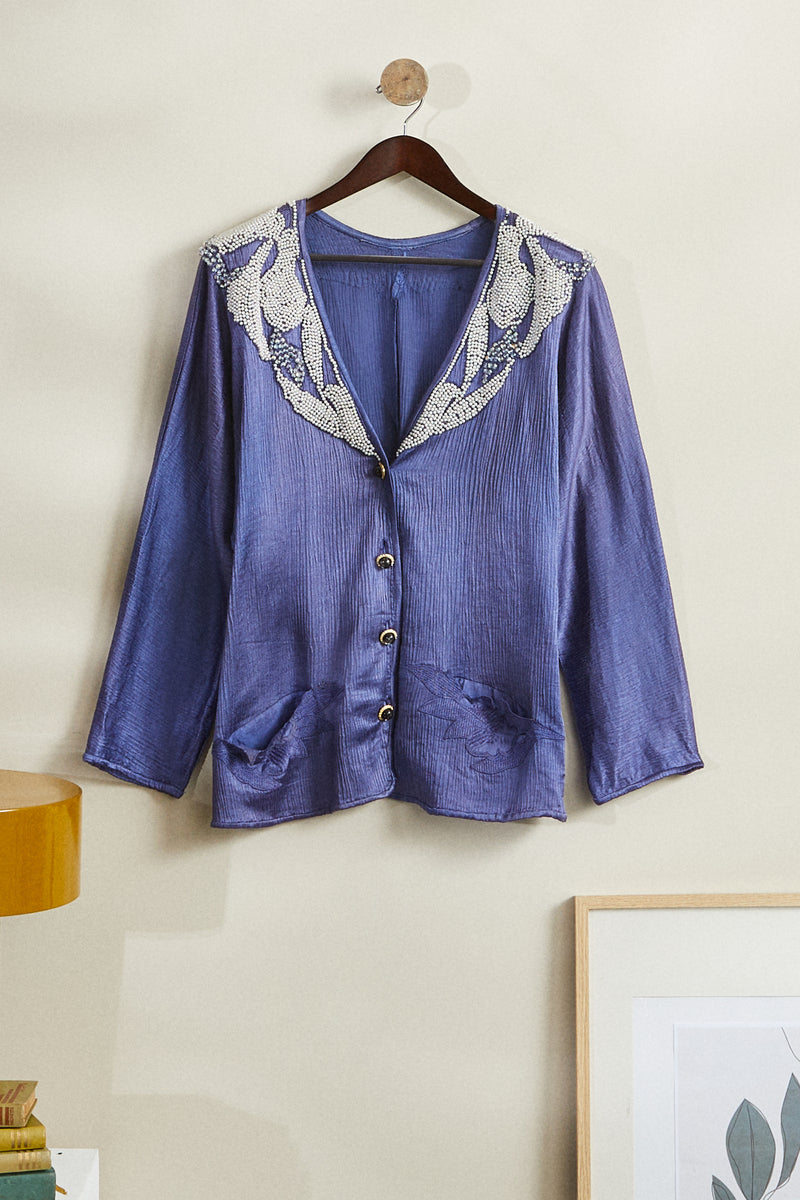 Pearl-embroidered silk jacket