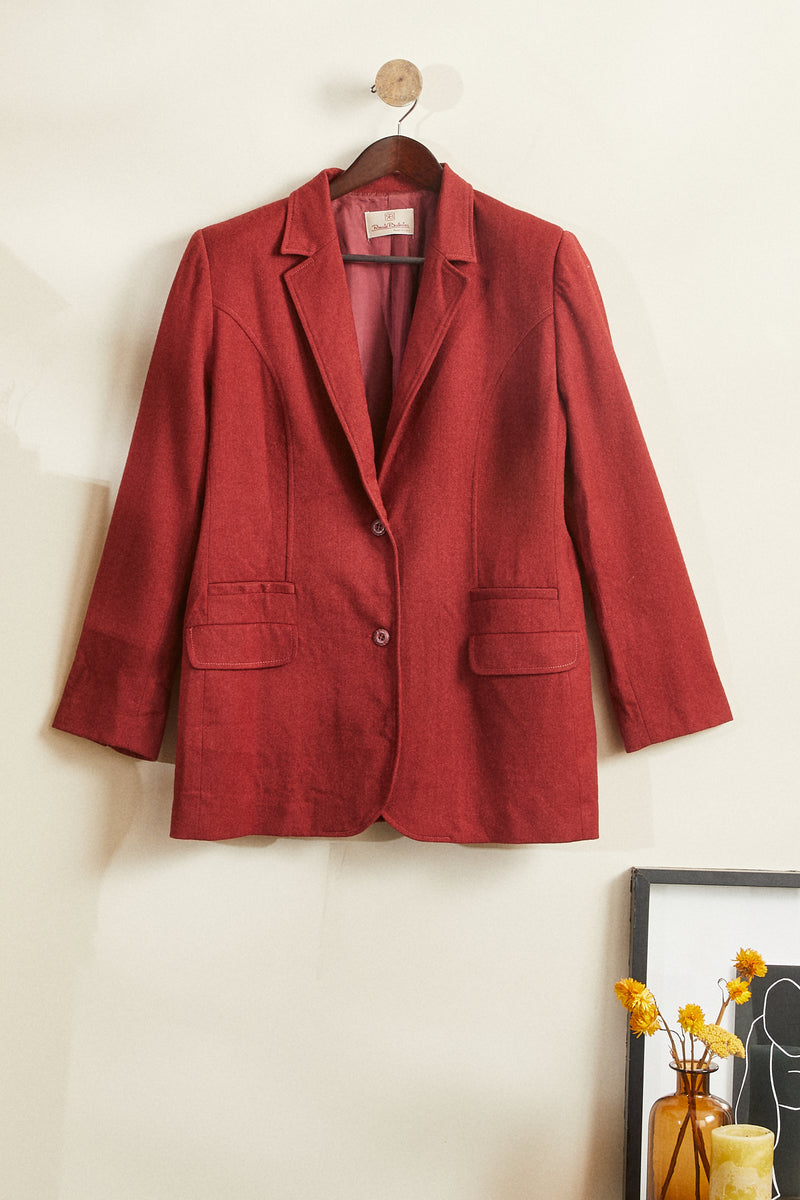 Veste de tailleur en laine rouge longue