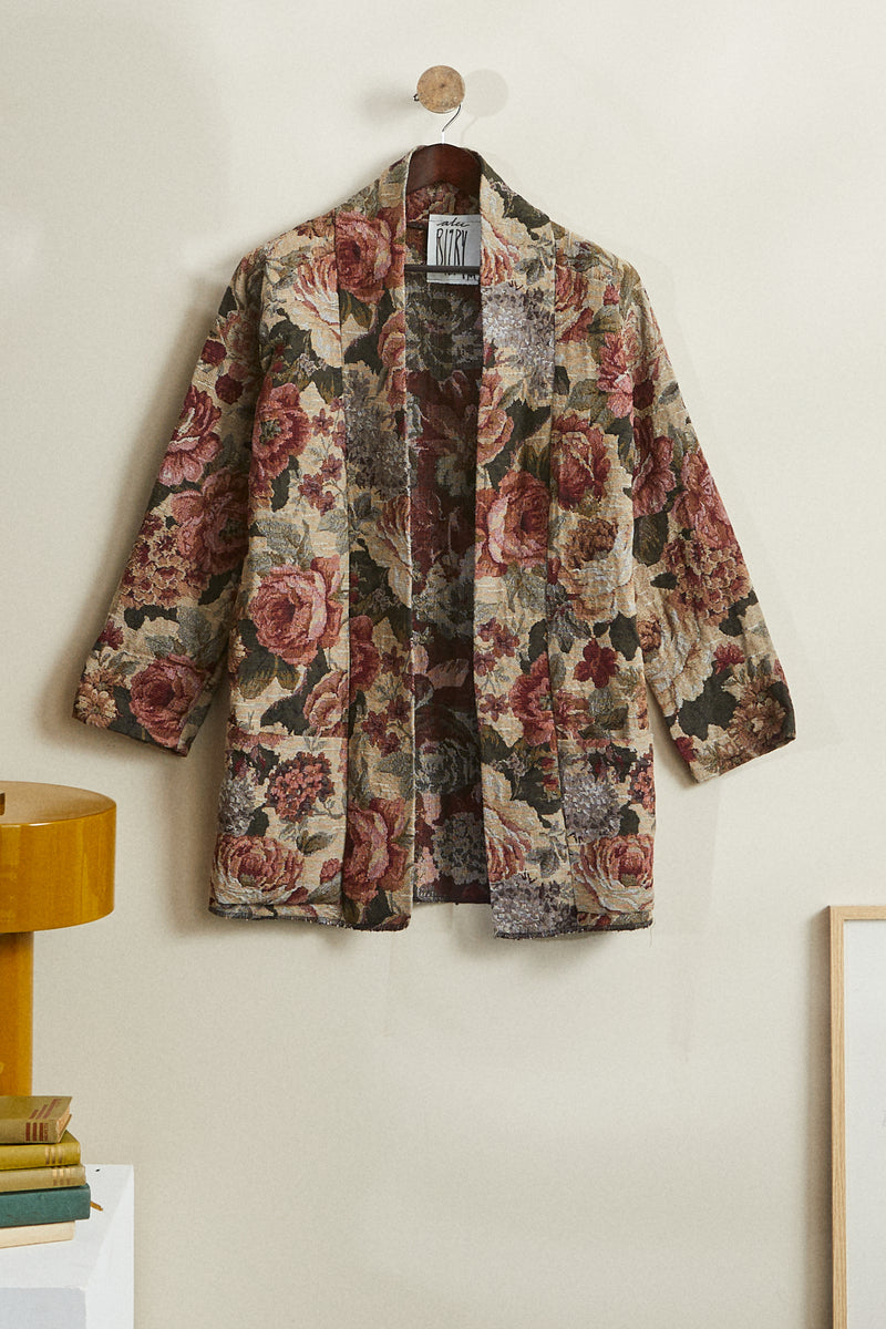 Veste jacquard à fleurs beige