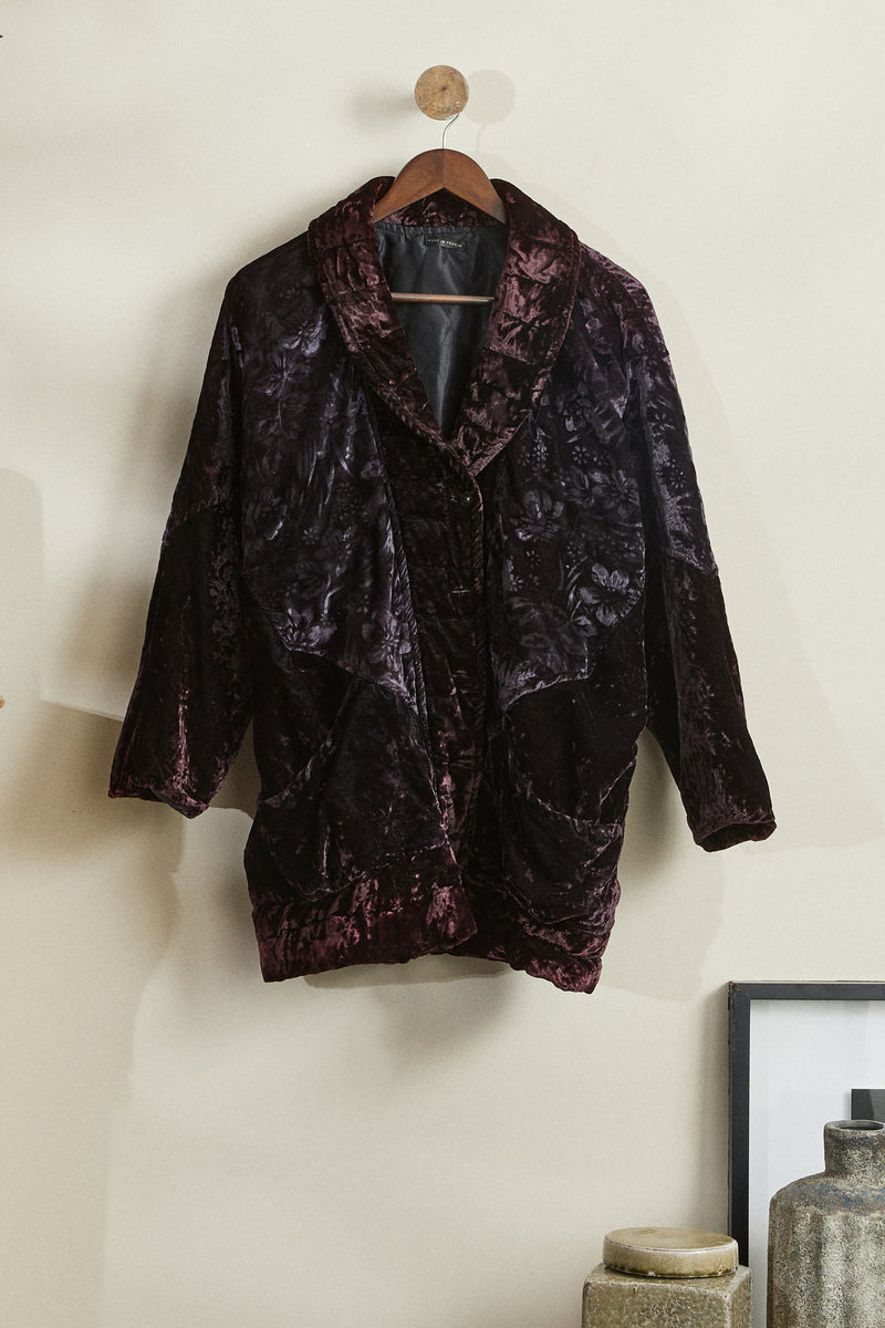 Mid-length purple velvet coat