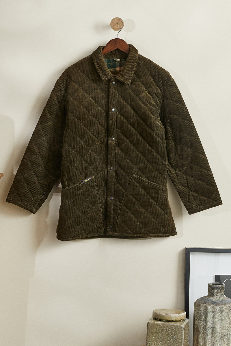 Khaki corduroy quilted coat