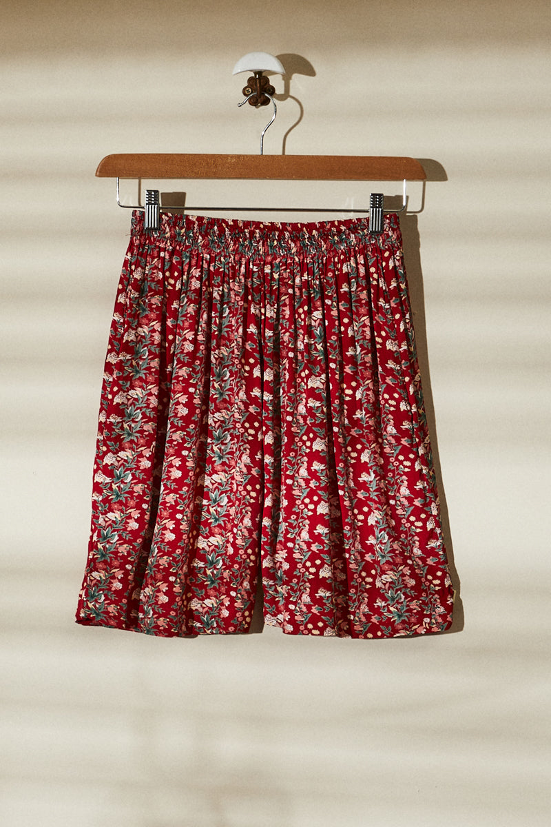 High-waisted red floral shorts