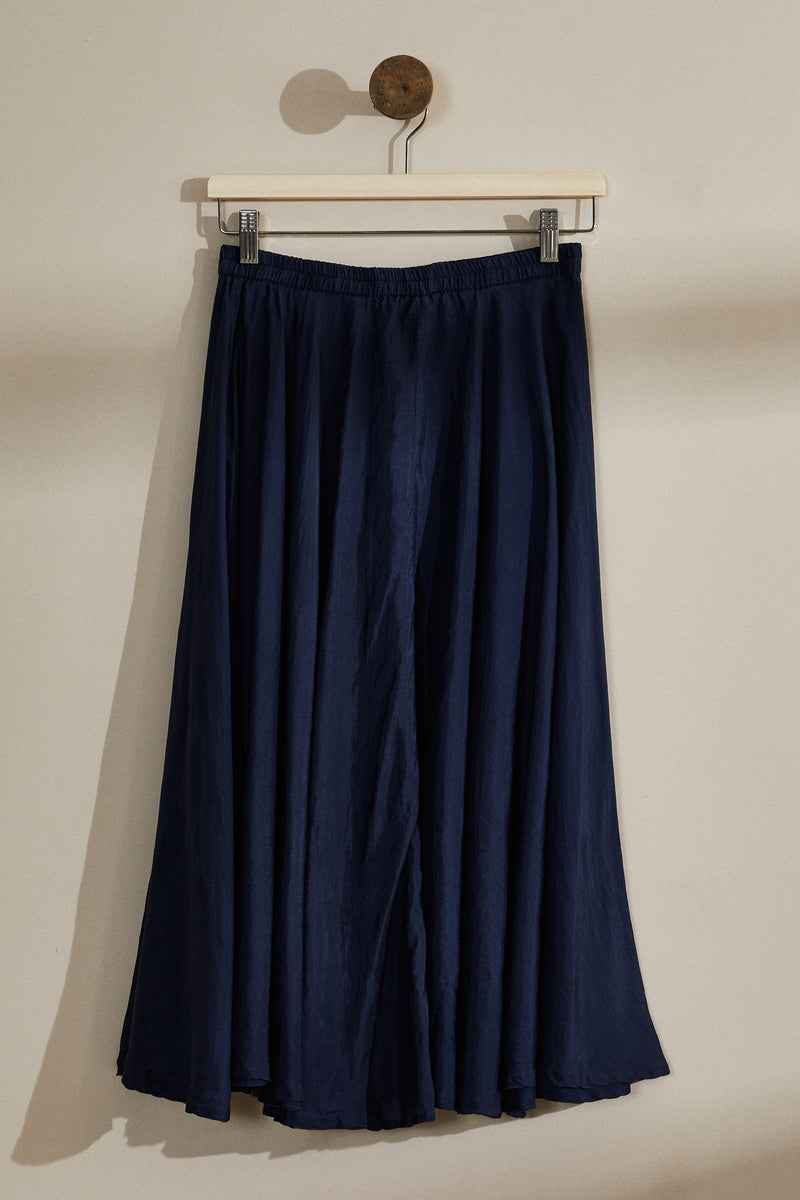 Long navy silk skirt