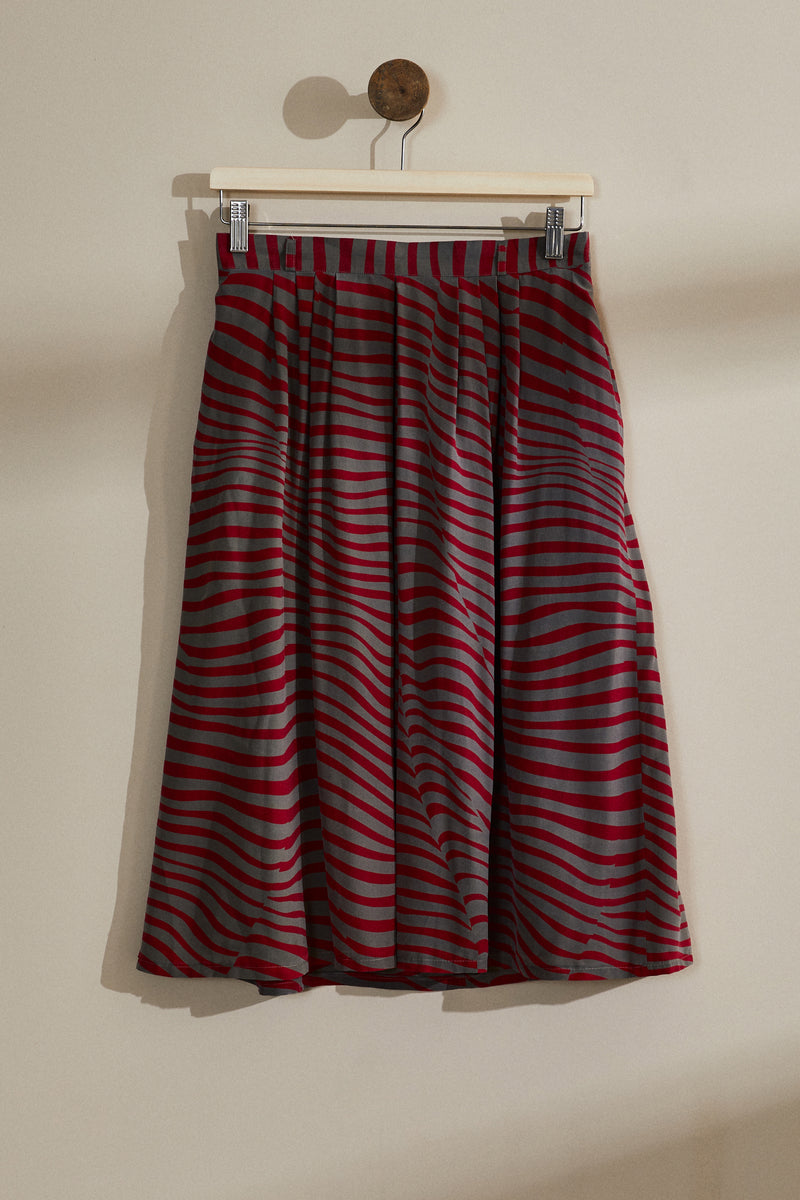 Gray silk pleated midi skirt