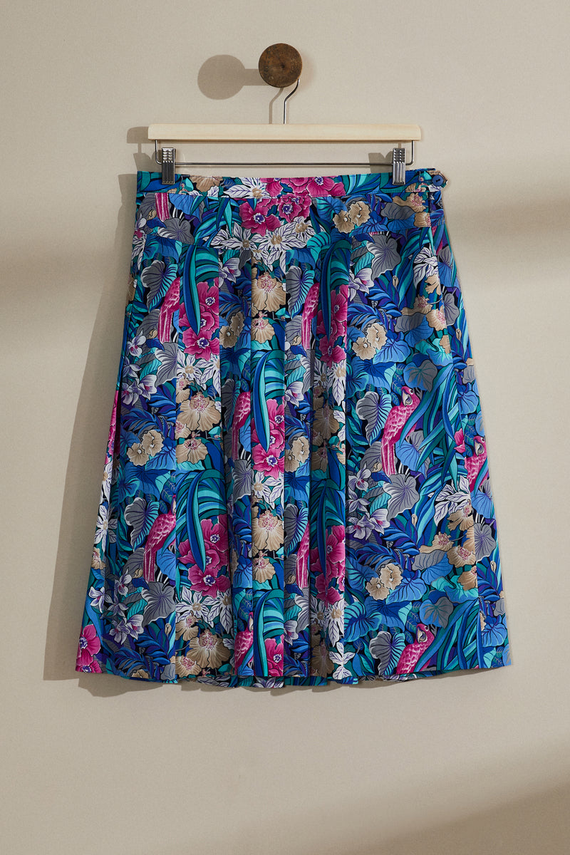 Blue floral pleated midi skirt