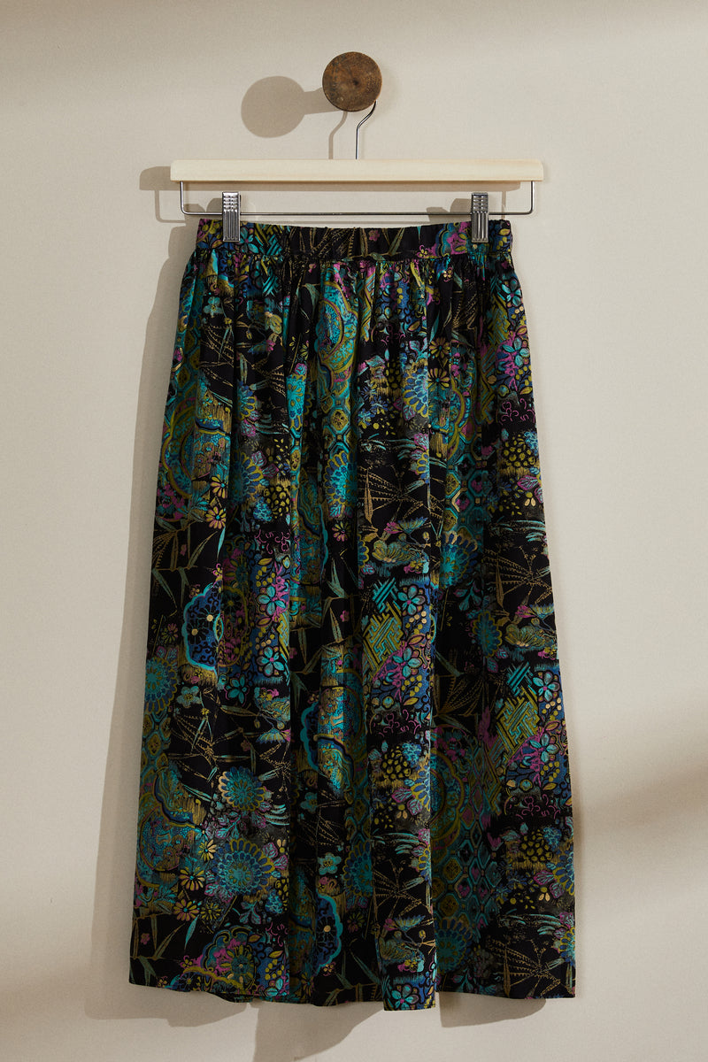Pleated silk midi skirt