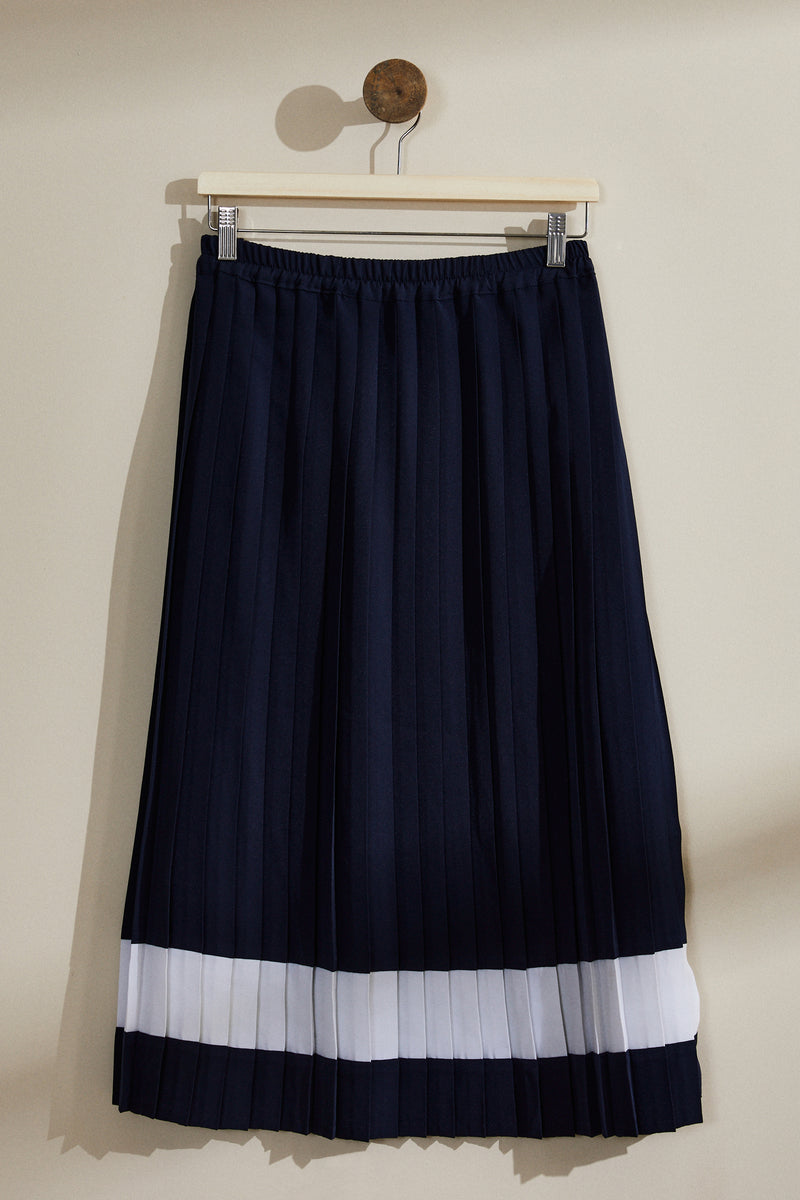 Navy pleated midi skirt