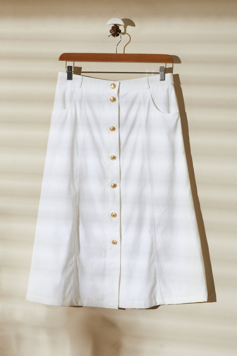 White buttoned midi skirt