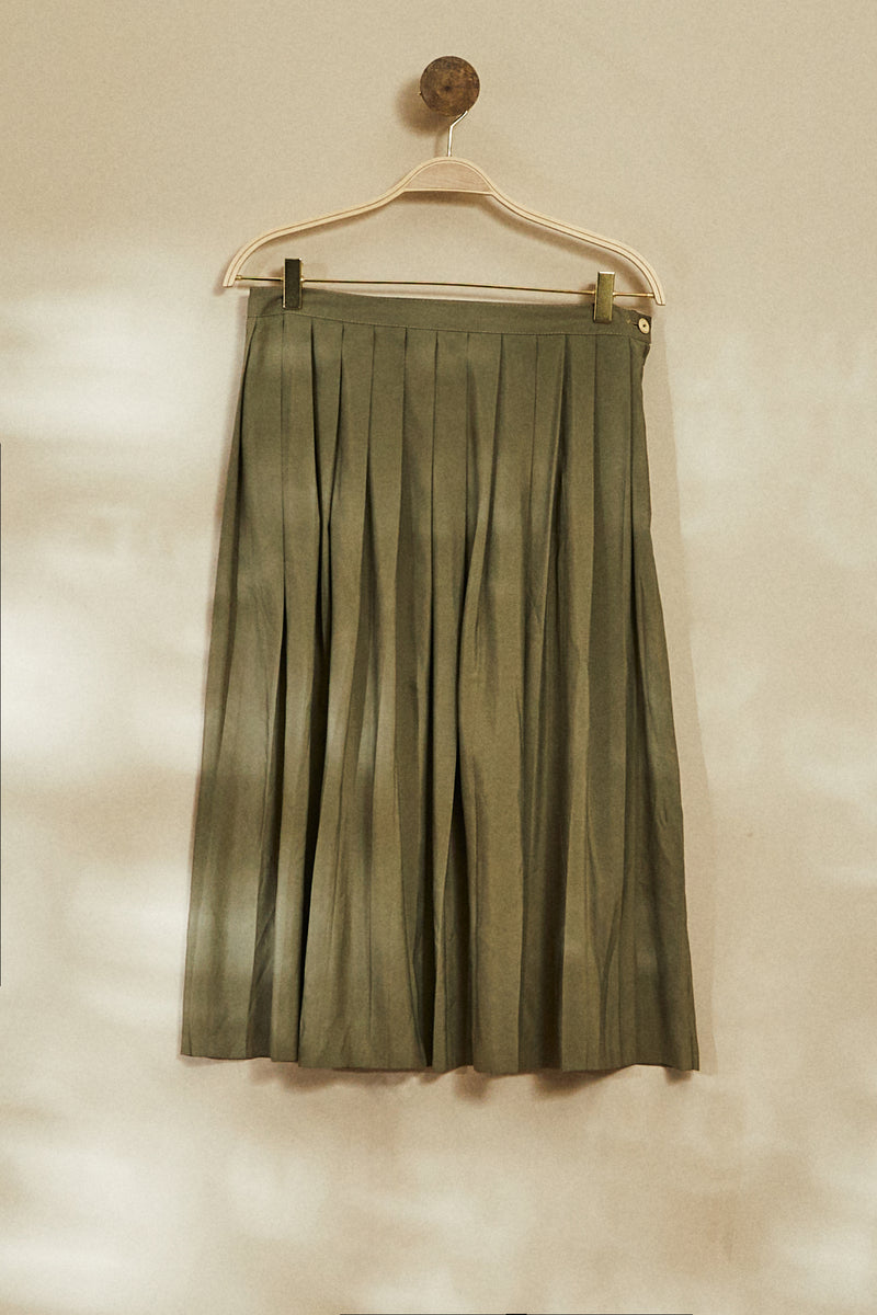 Khaki pleated midi skirt