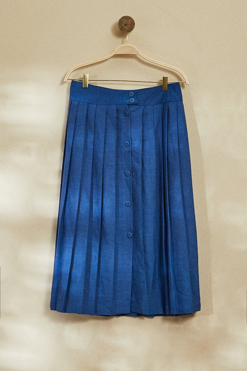 Blue pleated midi skirt