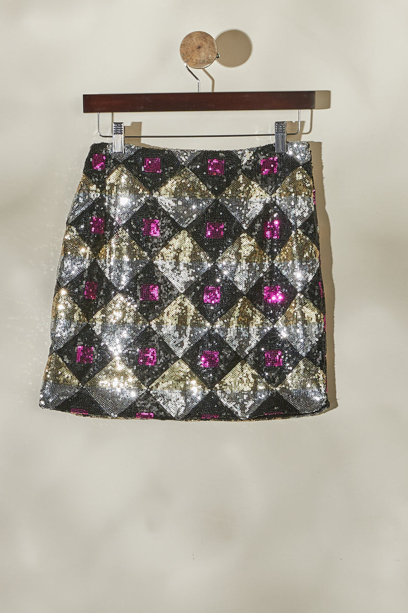 Short black sequin skirt