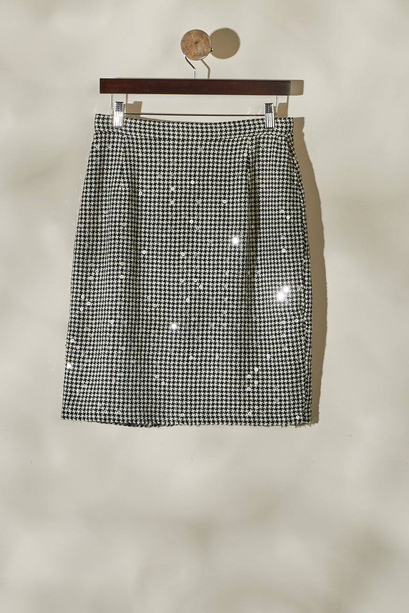 Short sequined houndstooth skirt