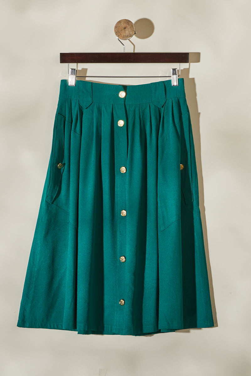Bottle green pleated midi skirt
