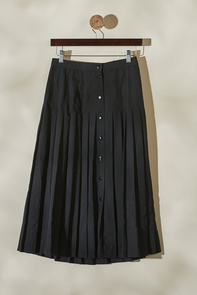 Jupe midi plissée fluide boutonnée noire