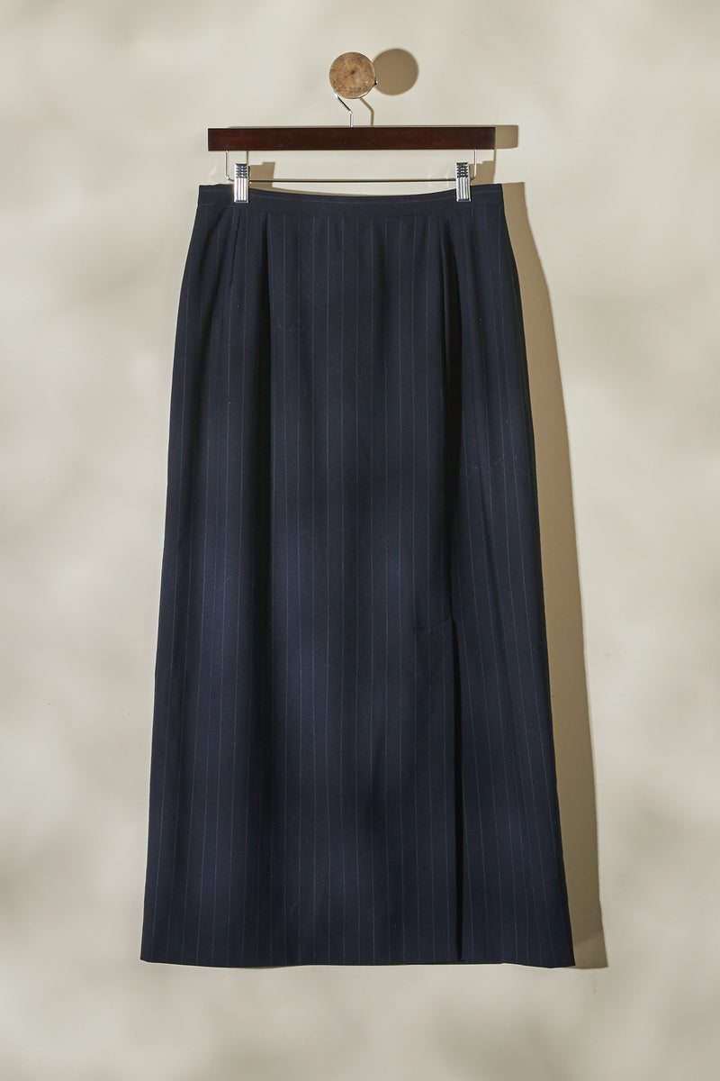 Long straight skirt with navy stripes