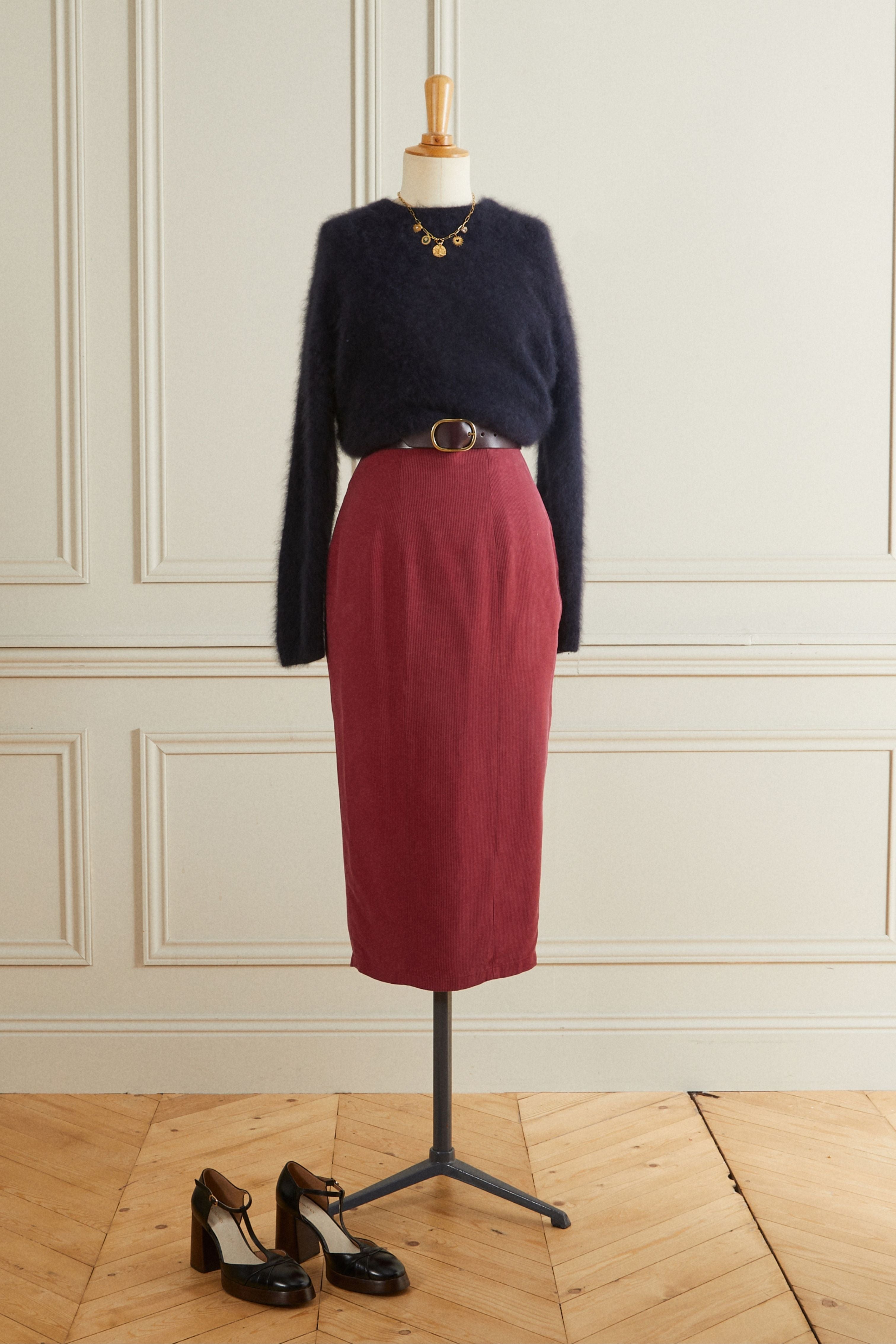 Pink silk pencil skirt
