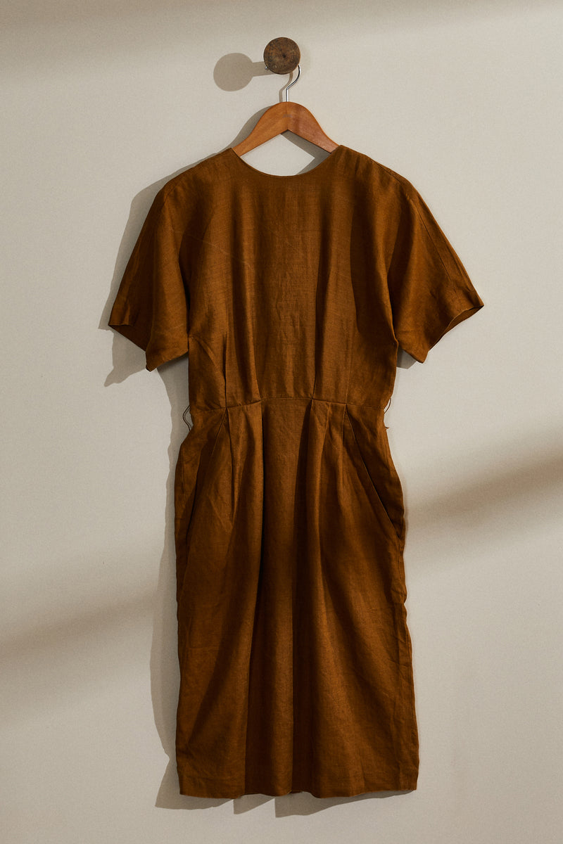 Robe midi lin camel