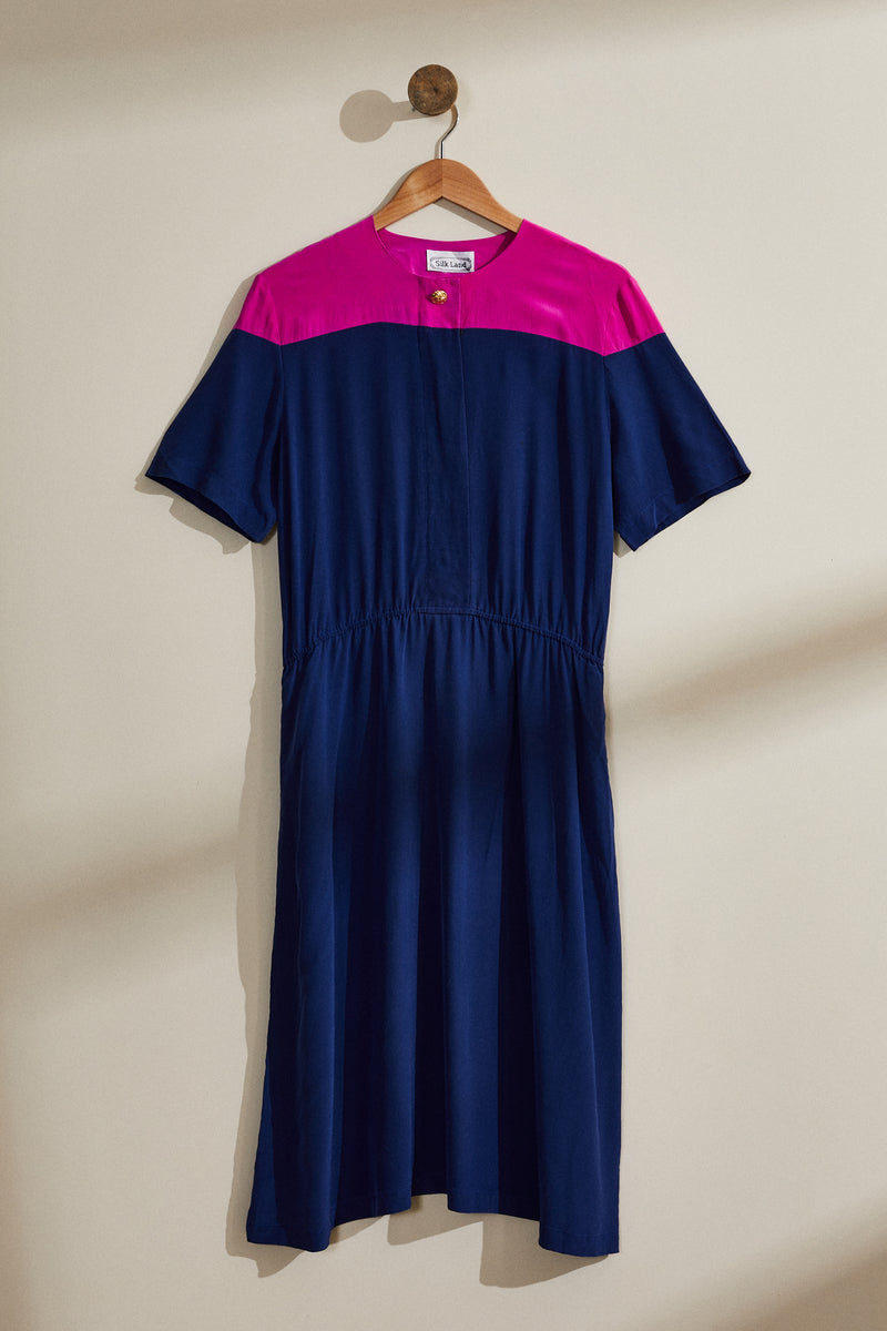 Navy blue silk midi dress