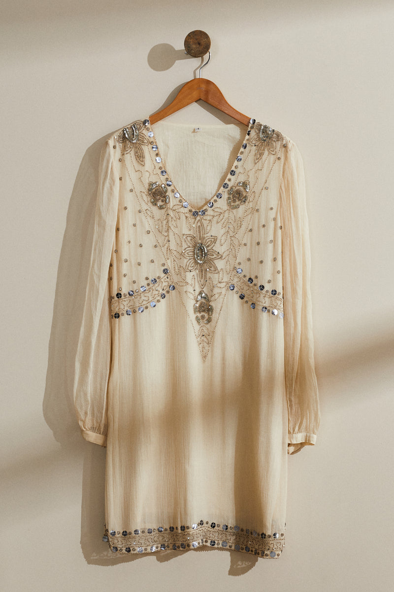 Short beige embroidered dress