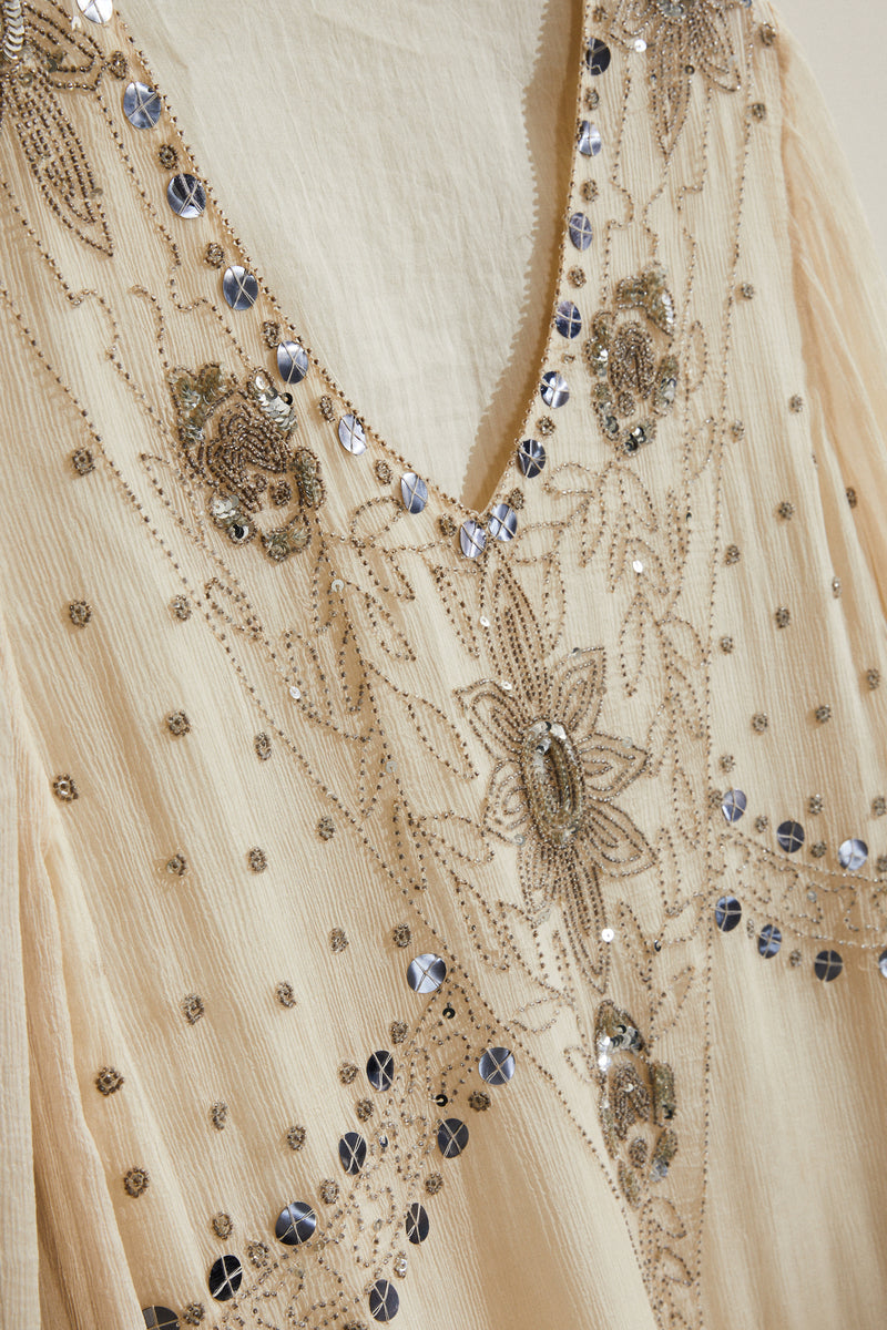 Short beige embroidered dress