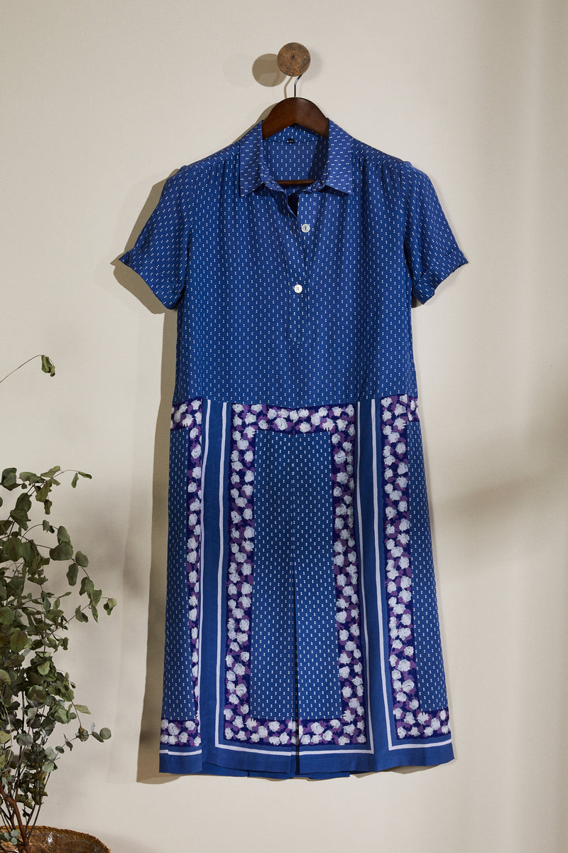 Robe midi à pois bleue