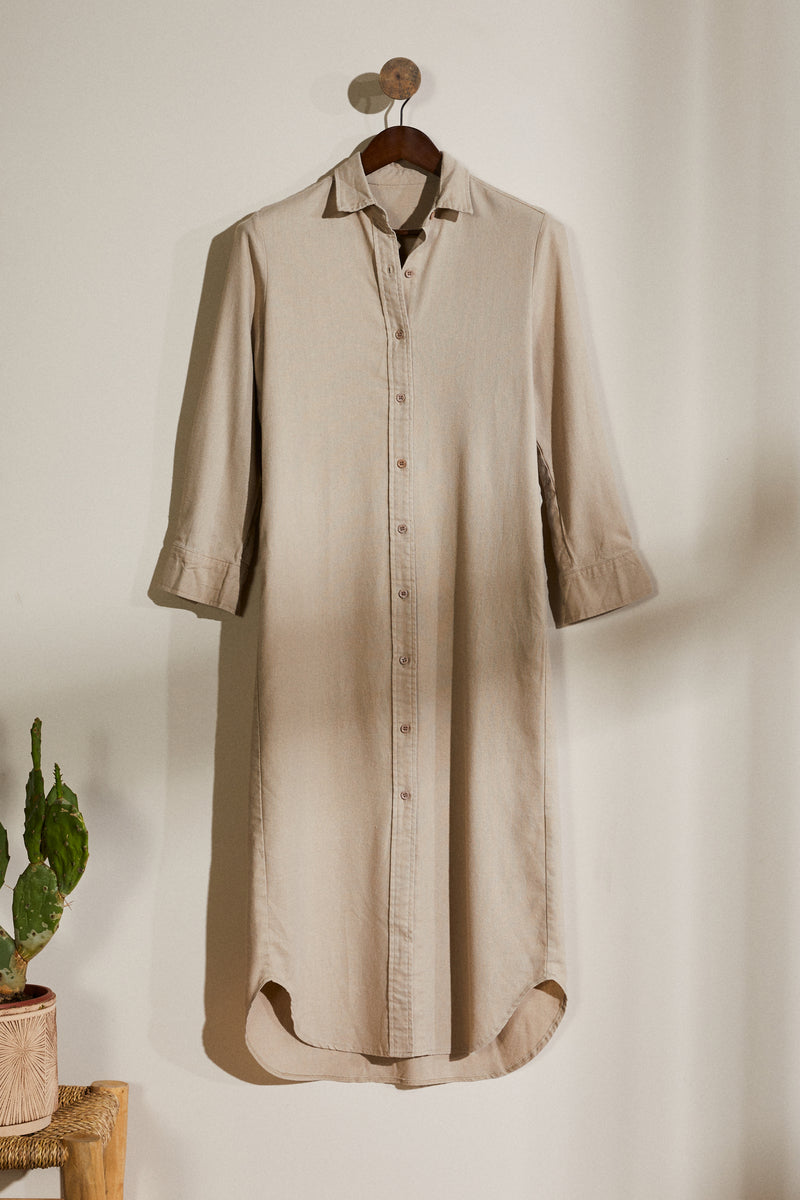 Long beige shirt dress