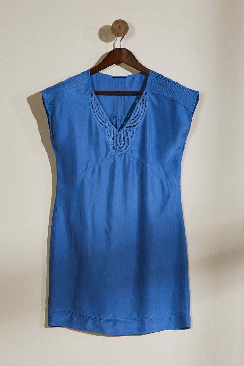 Robe courte en soie bleue