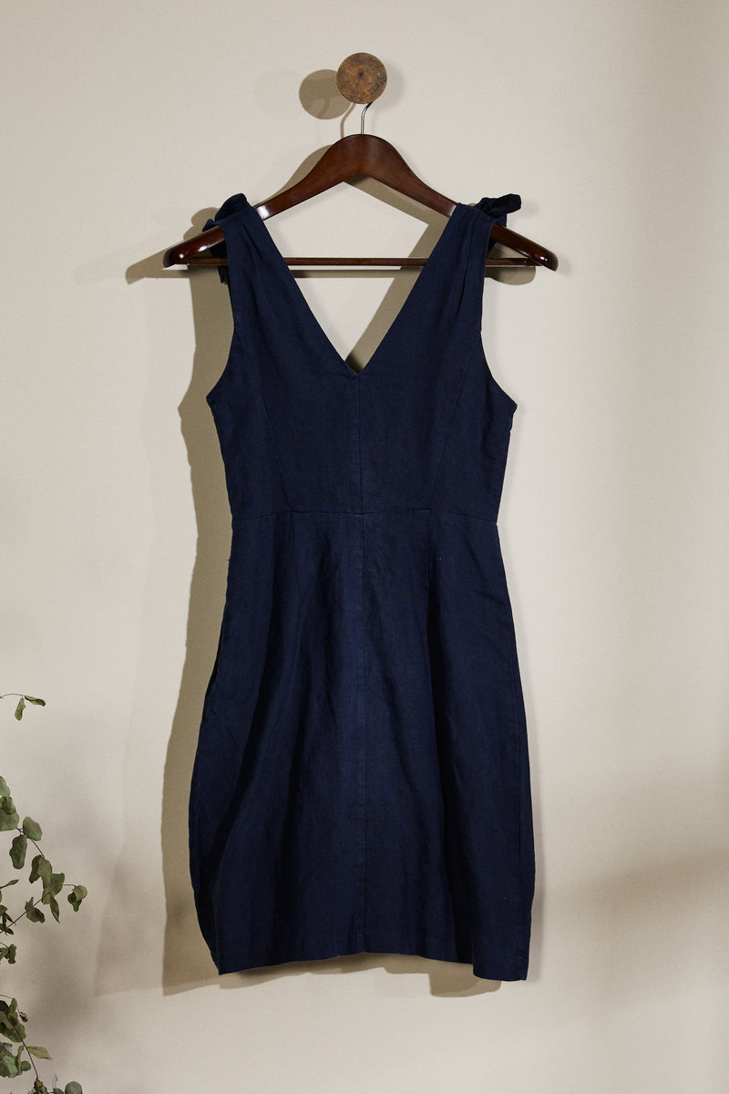 Short navy linen dress