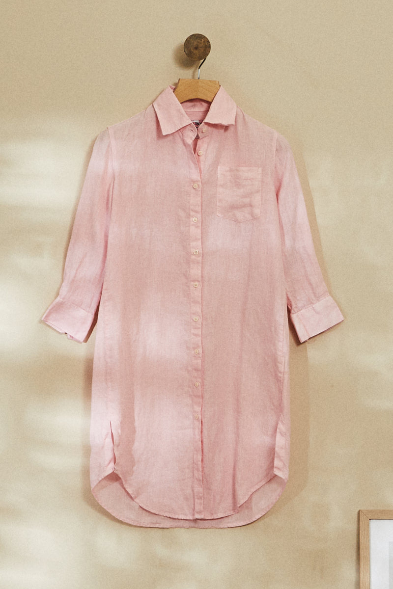 Pink linen shirt dress