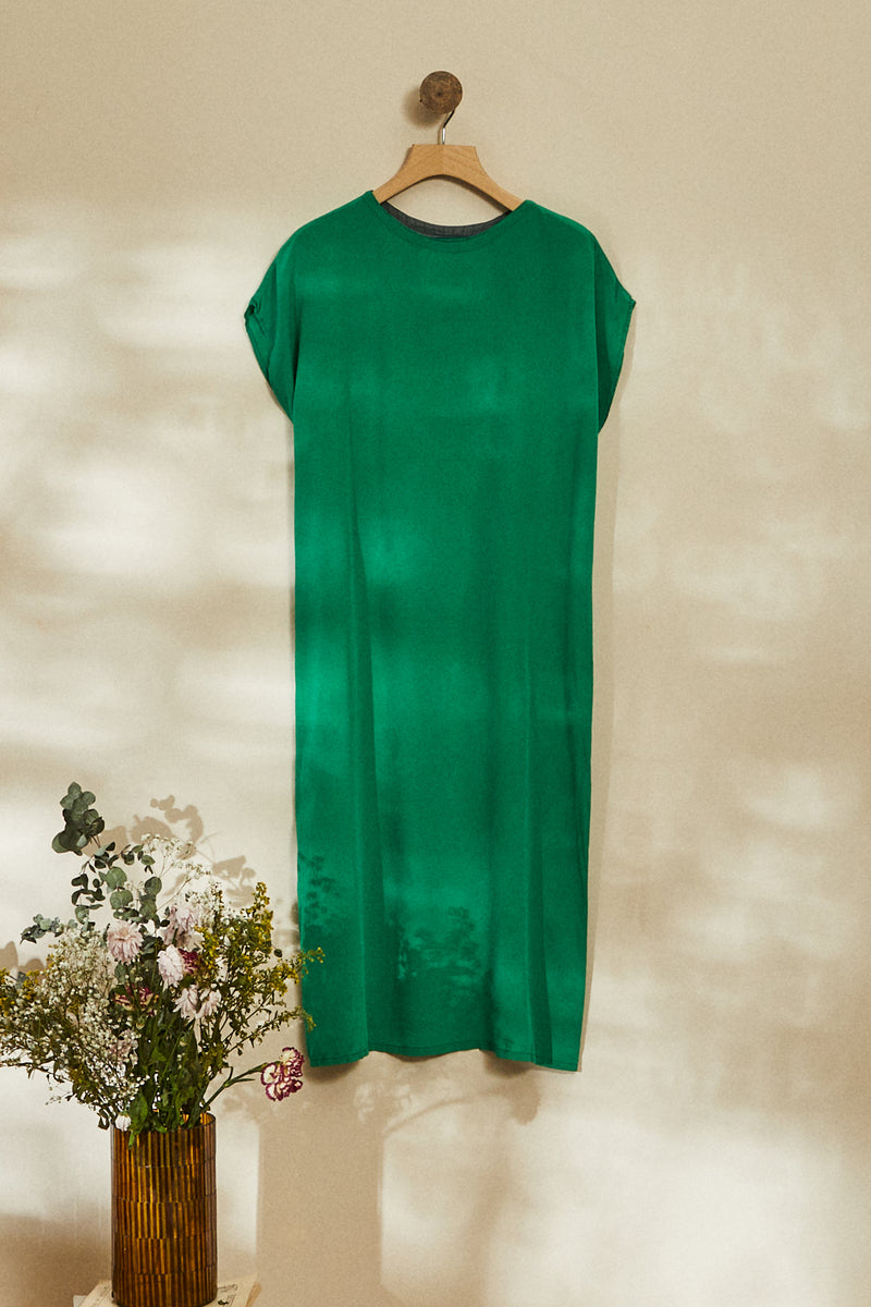 Long green silk dress