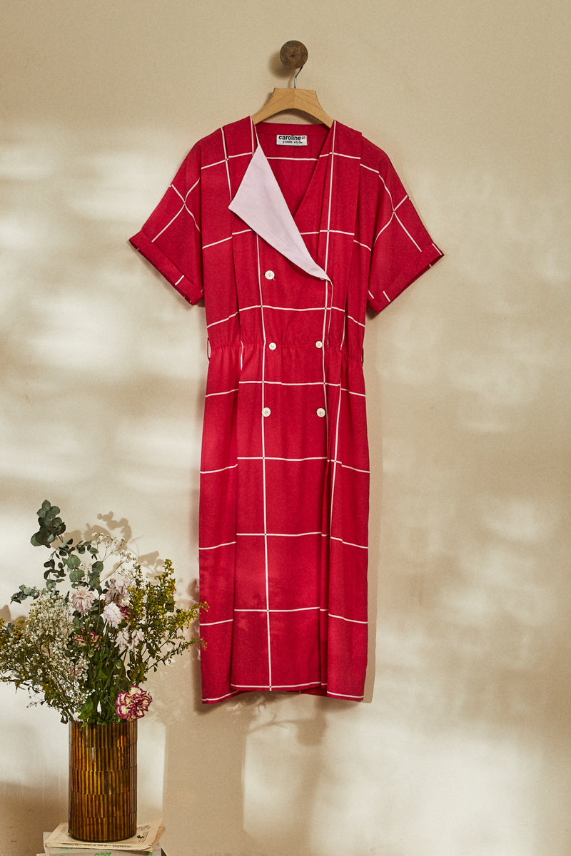 vintage fuchsia checkered midi dress from the 90s